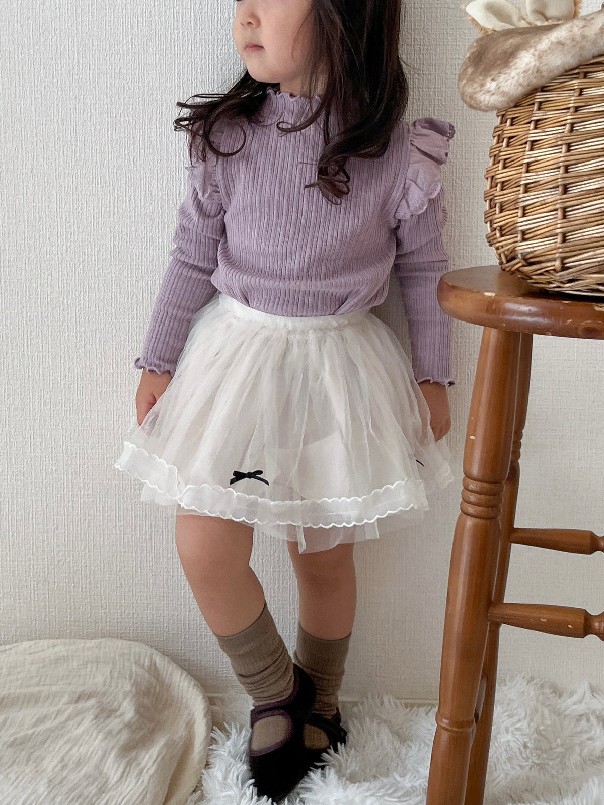 【即納】Petal Frill Rib Tops