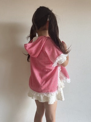 【即納】cherry check cozy wrap